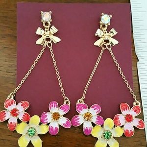 Betsey Johnson 3 Flower Hanging Floral Earrings